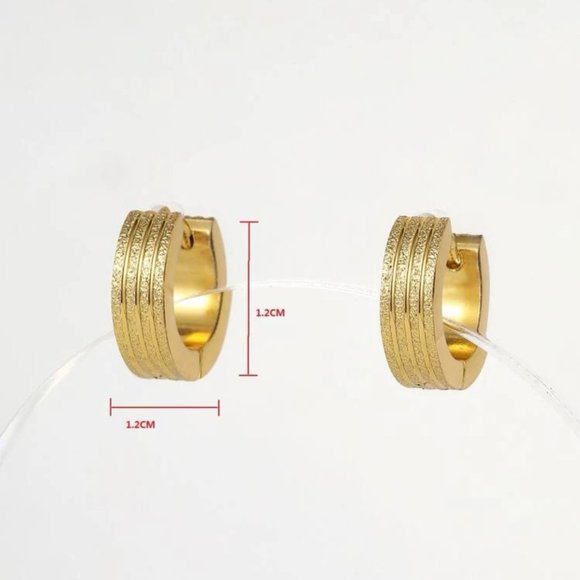 Stainless Steel Gold Hoop Hinged Snap Earring Women Men NWT - Picture 2 of 3